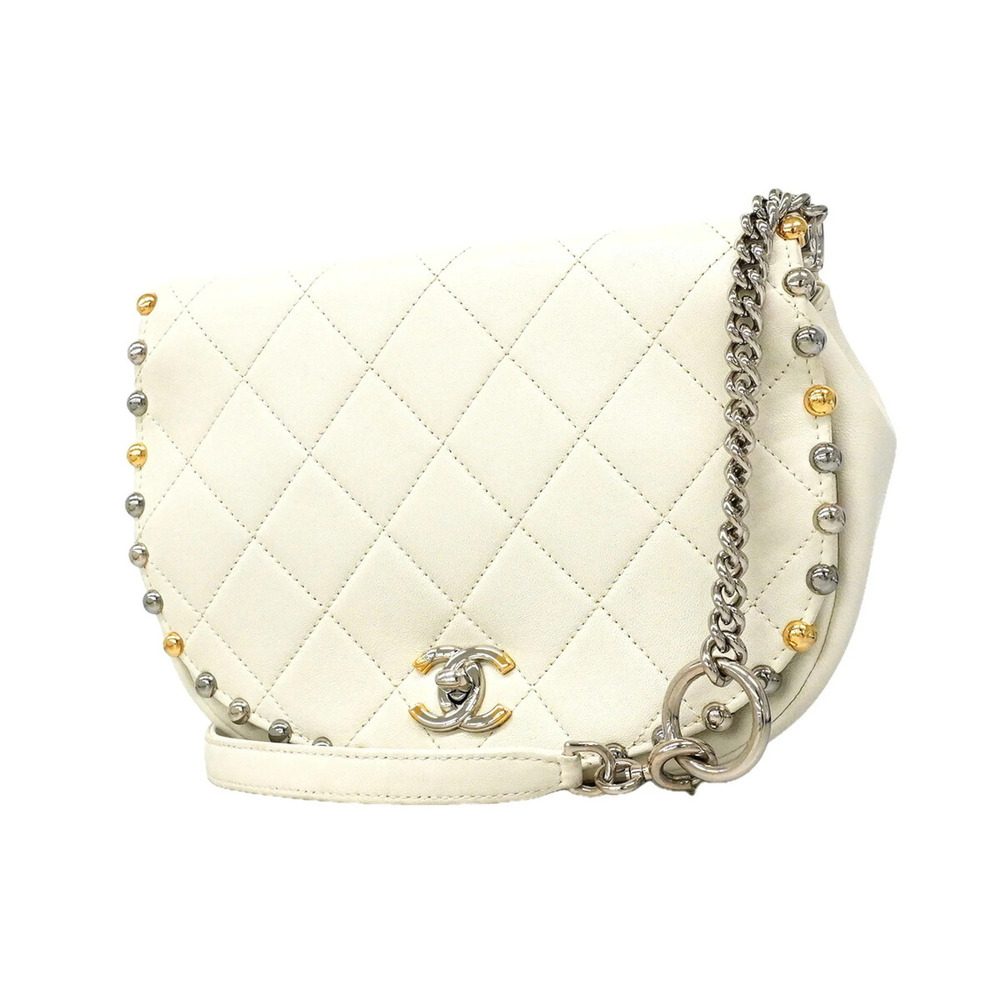 Chanel Matelassé Shoulder Bag, Leather, White Gold, Women's